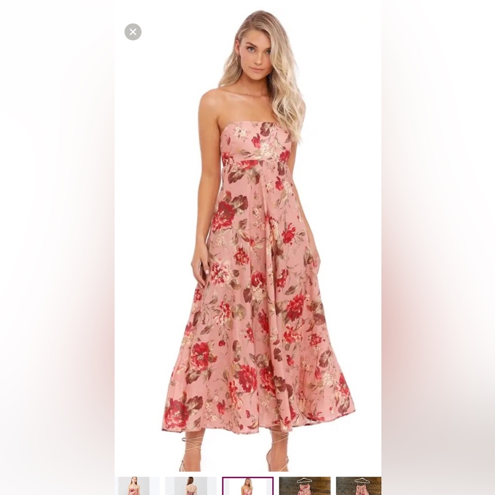 Zimmermann Strapless Floral Dress in Pink and Red